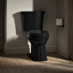 Two-piece elongated toilet, 1.28 gpf