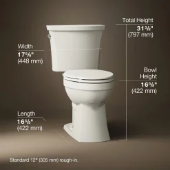 Two-piece elongated toilet, 1.28 gpf