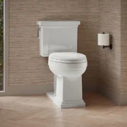 Two-piece elongated toilet, 1.28 gpf