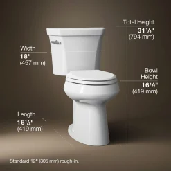 Two-piece elongated toilet, 1.0 gpf