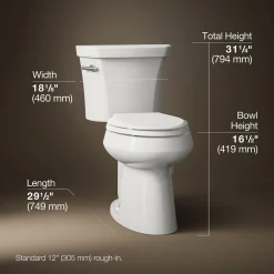 Two-piece elongated toilet, 1.28 gpf