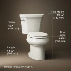 Two-piece elongated toilet, 1.28 gpf