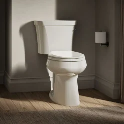 Two-piece elongated toilet, 1.28 gpf