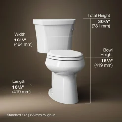 Two-piece elongated toilet, 1.28 gpf