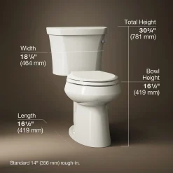 Two-piece elongated toilet, 1.28 gpf