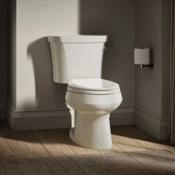 Two-piece elongated toilet, 1.28 gpf