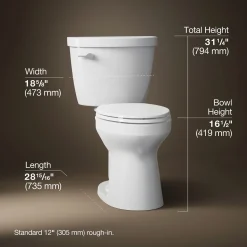 Two-piece elongated toilet, 1.6 gpf