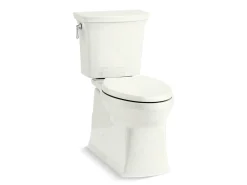 Two-piece elongated toilet with skirted trapway, 1.28 gpf