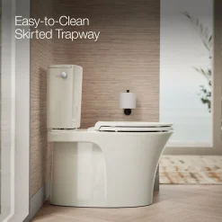 Two-piece elongated toilet with skirted trapway, 1.28 gpf