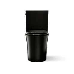 Two-piece elongated toilet with skirted trapway, 1.28 gpf