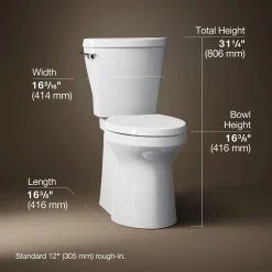 Two-piece elongated toilet with skirted trapway, 1.28 gpf