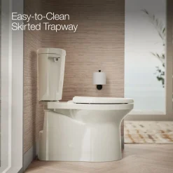 Two-piece elongated toilet with skirted trapway, 1.28 gpf