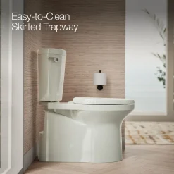 Two-piece elongated toilet with skirted trapway, 1.28 gpf