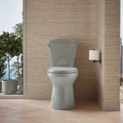 Two-piece elongated toilet with skirted trapway, 1.28 gpf