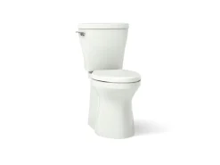 Two-piece elongated toilet with skirted trapway, 1.28 gpf