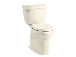 Two-piece elongated toilet with skirted trapway, 1.28 gpf