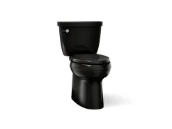 Two-piece elongated toilet with skirted trapway, 1.28 gpf