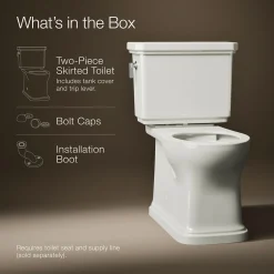 Two-piece elongated toilet with skirted trapway, 1.28 gpf