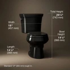 Two-piece round-front toilet, dual-flush