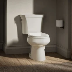 Two-piece round-front toilet, dual-flush