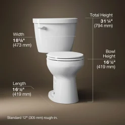 Two-piece round-front toilet, 1.28 gpf