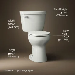 Two-piece round-front toilet, 1.28 gpf