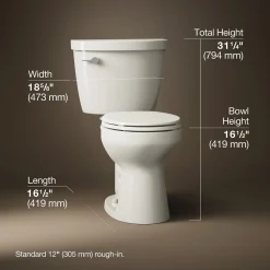 Two-piece round-front toilet, 1.28 gpf