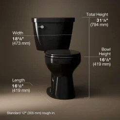 Two-piece round-front toilet, 1.6 gpf