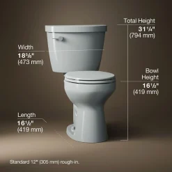 Two-piece round-front toilet, 1.6 gpf
