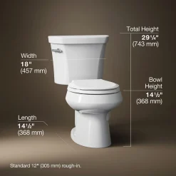 Two-piece round-front toilet, 1.6 gpf
