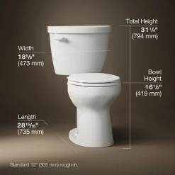 Two-piece round-front toilet, 1.6 gpf