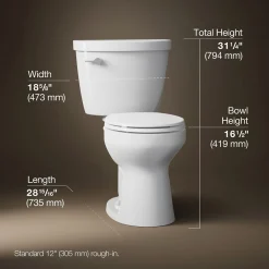 Two-piece round-front toilet, 1.28 gpf