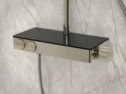 Two-way exposed thermostatic valve with shower column for rainhead and handshower