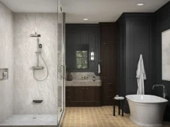 Two-way exposed thermostatic valve with shower column for rainhead and handshower