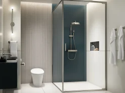 Two-way exposed thermostatic valve with shower column for rainhead and handshower