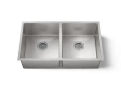 32" undermount double-bowl kitchen sink with accessories