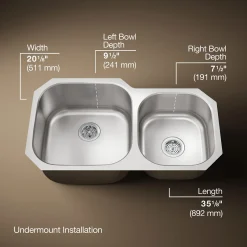 35-1/4 undermount double-bowl kitchen sink