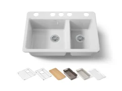 33" undermount double-bowl workstation kitchen sink