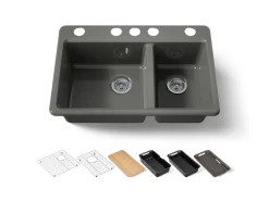 33" undermount double-bowl workstation kitchen sink