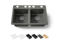 33" undermount double-bowl workstation kitchen sink