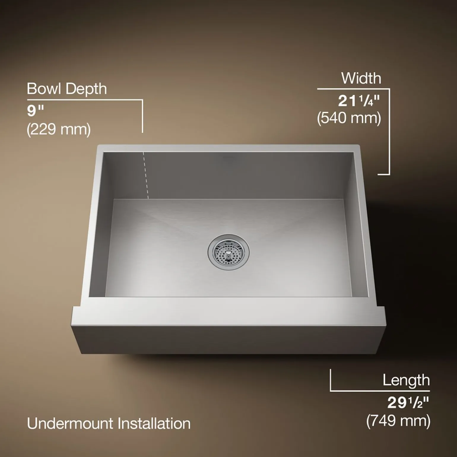 29-1/2" undermount single-bowl farmhouse kitchen sink