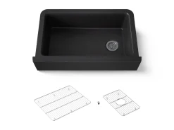 34" undermount single-bowl farmhouse kitchen sink with fluted design