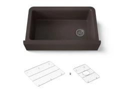 34" undermount single-bowl farmhouse kitchen sink with fluted design