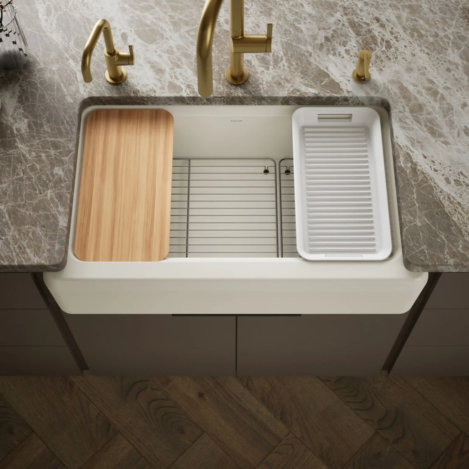35-3/4" undermount single-bowl farmhouse workstation kitchen sink