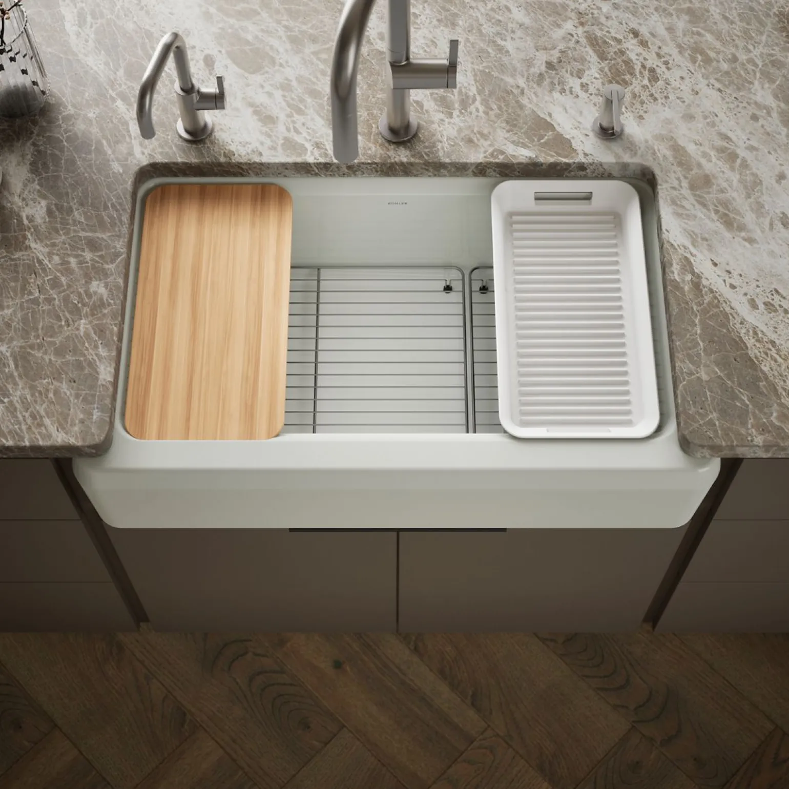 35-3/4" undermount single-bowl farmhouse workstation kitchen sink