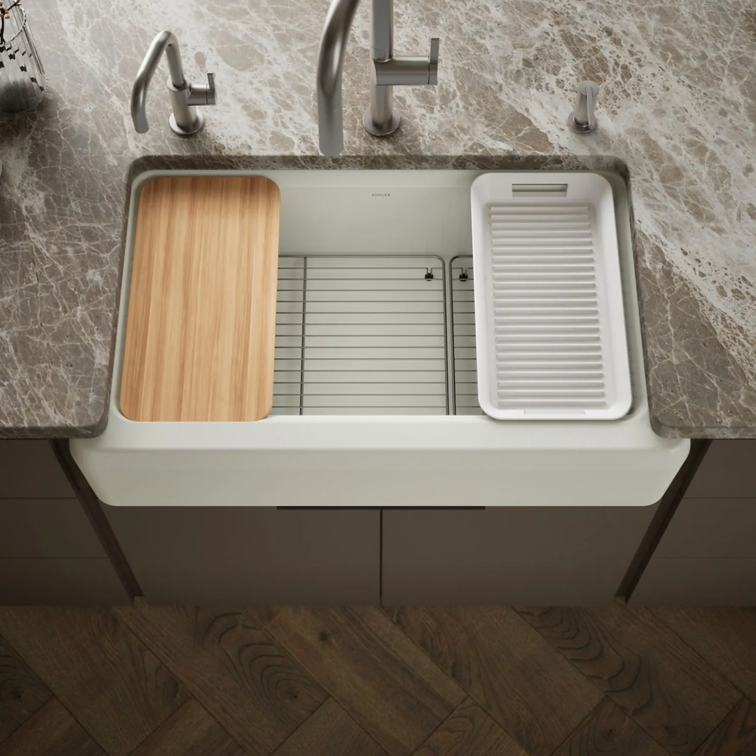 35-3/4" undermount single-bowl farmhouse workstation kitchen sink
