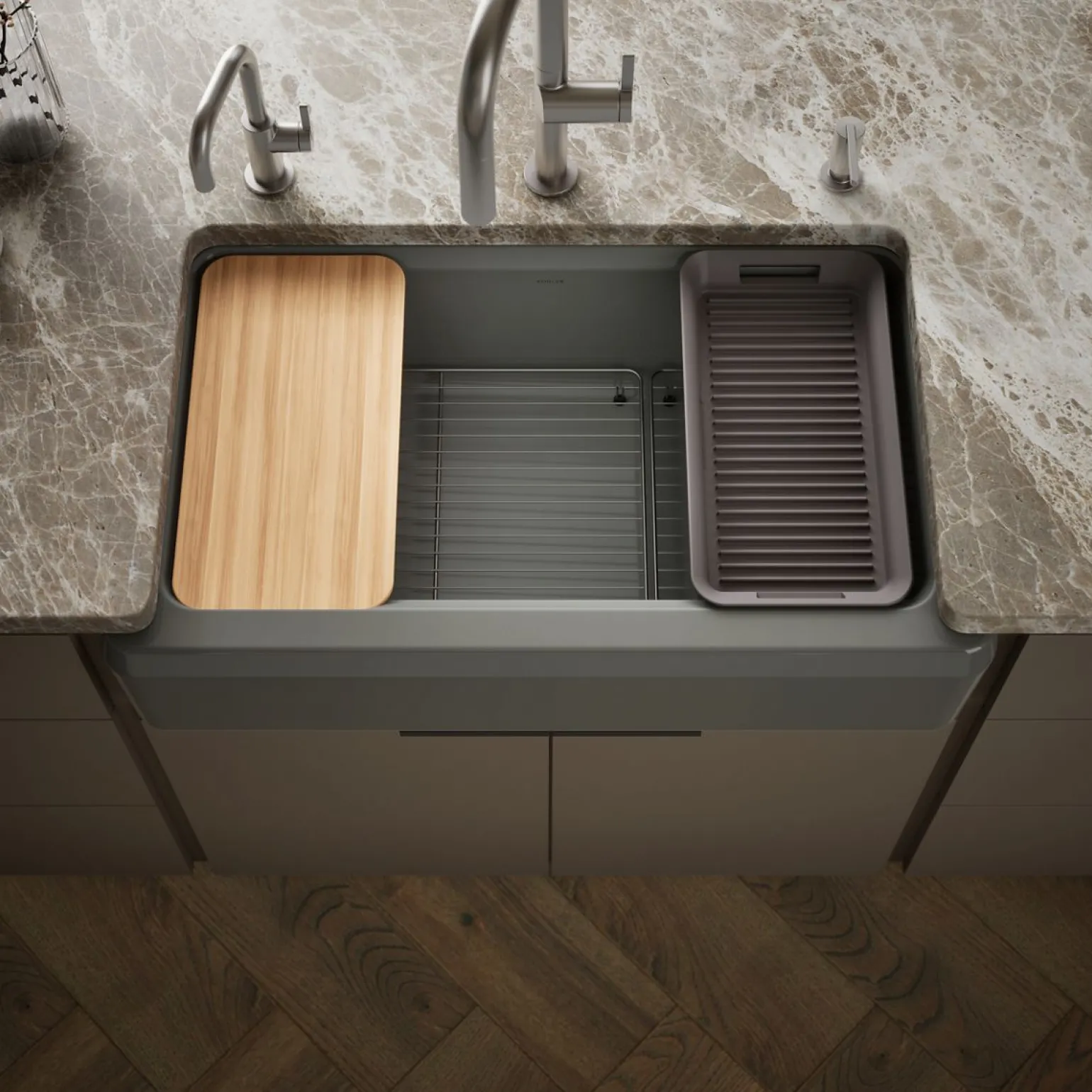 35-3/4" undermount single-bowl farmhouse workstation kitchen sink