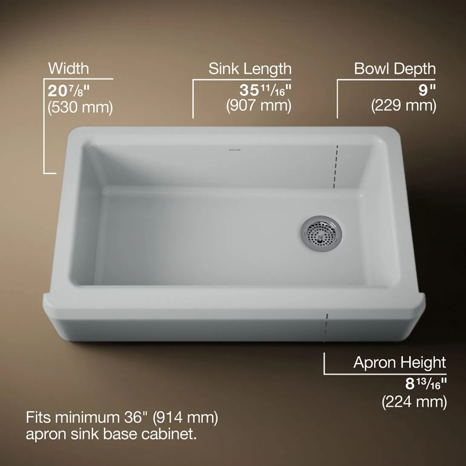 35-3/4" undermount single-bowl farmhouse workstation kitchen sink
