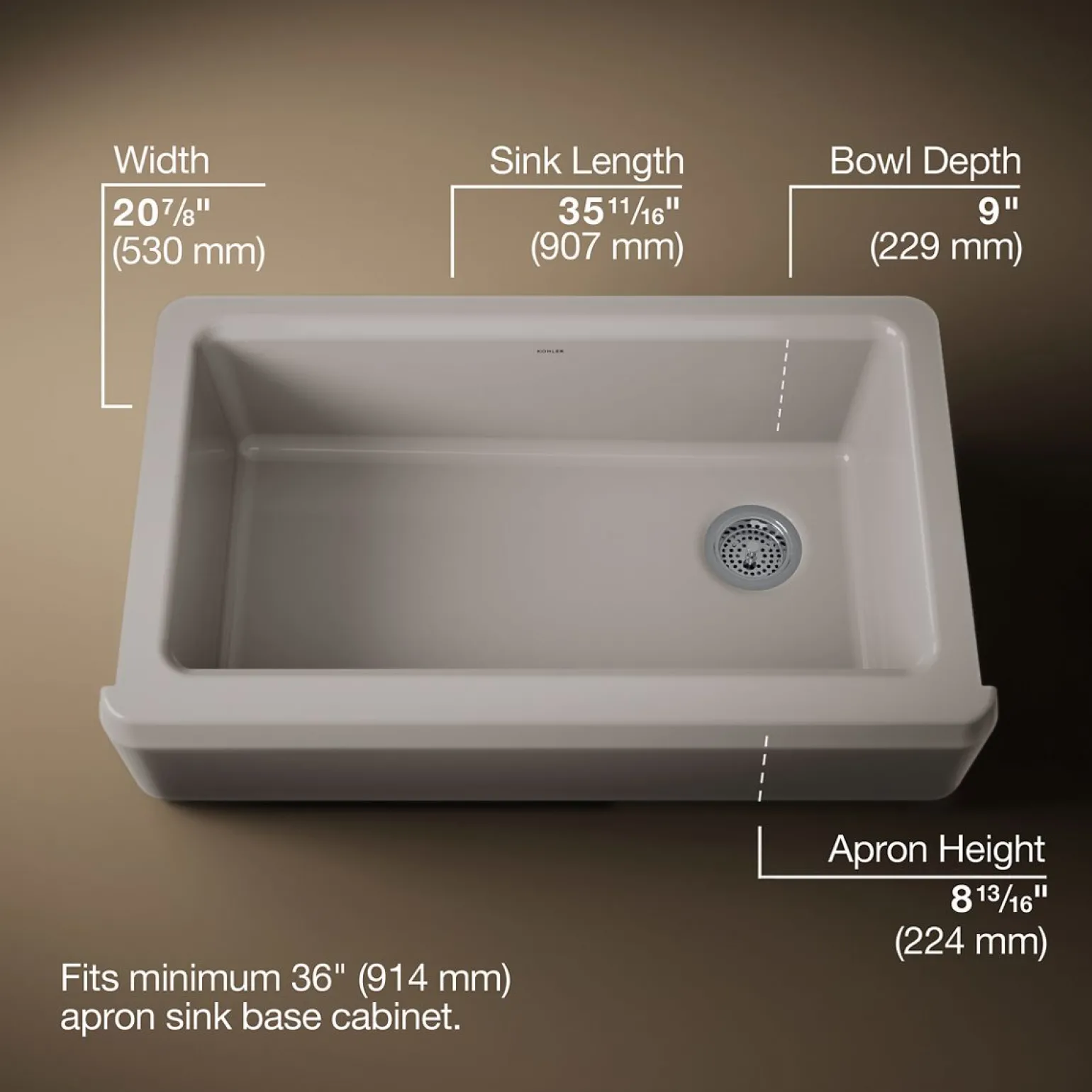 35-3/4" undermount single-bowl farmhouse workstation kitchen sink