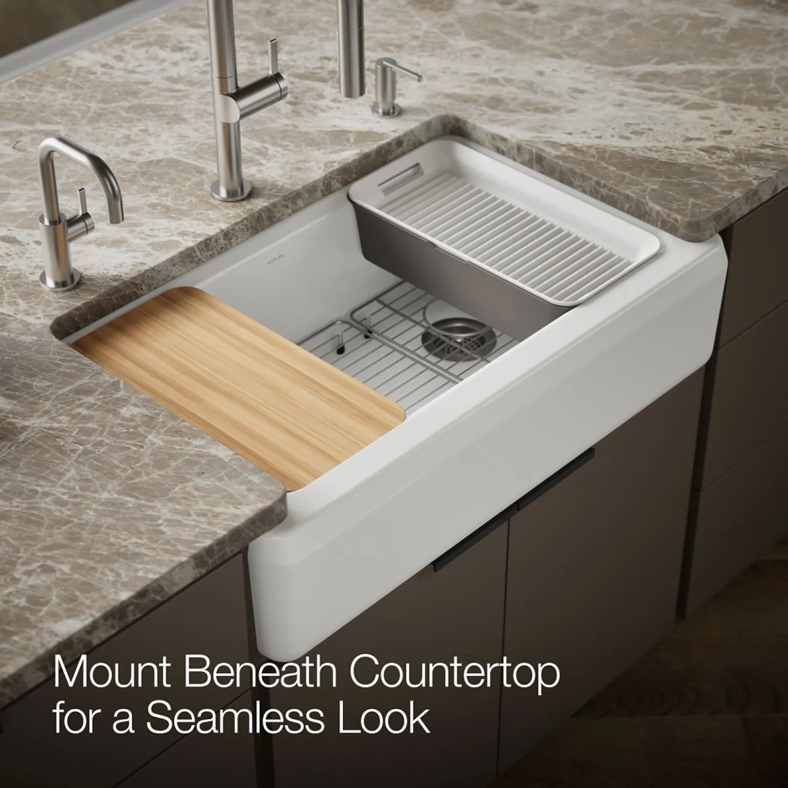 35-3/4" undermount single-bowl farmhouse workstation kitchen sink